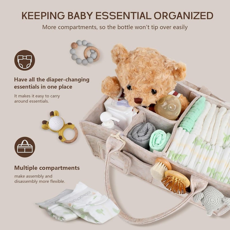 GEMII Diaper Caddy Organizer - Large Baby Caddy Organizer with Handle for Newborn Essentials Boy or Girl (Oatmeal, Large) - Image 3